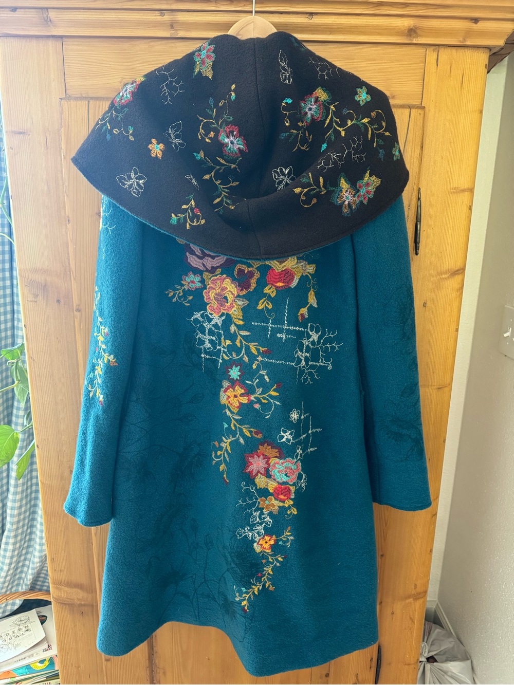 IVKO Teal Embroidered Hooded Wool Trench Coat - Picture 7 of 11